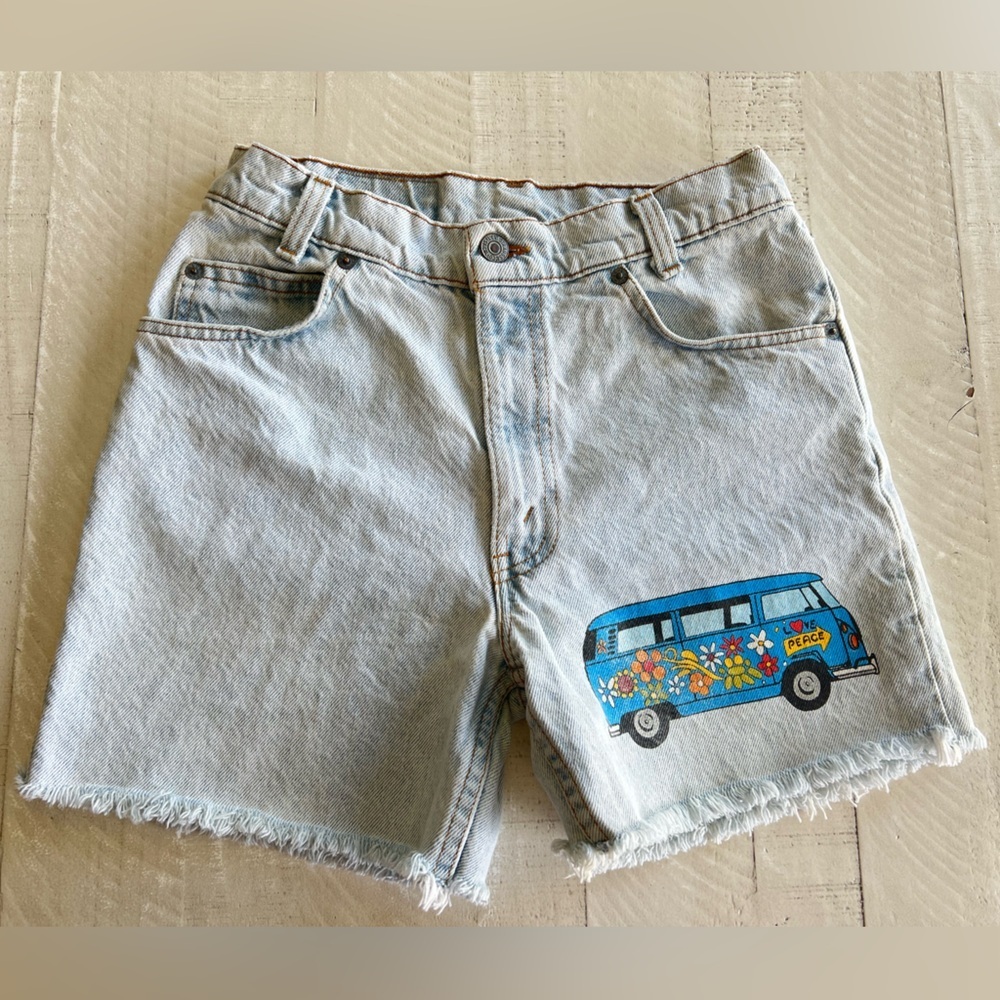 Levi's Light Blue Jean Shorts with Floral Van Design